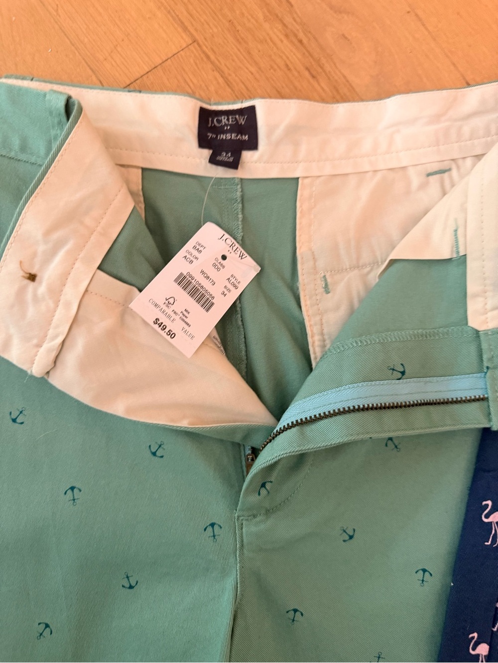 J. Crew Mint Green Anchor-Print Cotton Shorts and flamingo shorts - Picture 2 of 2